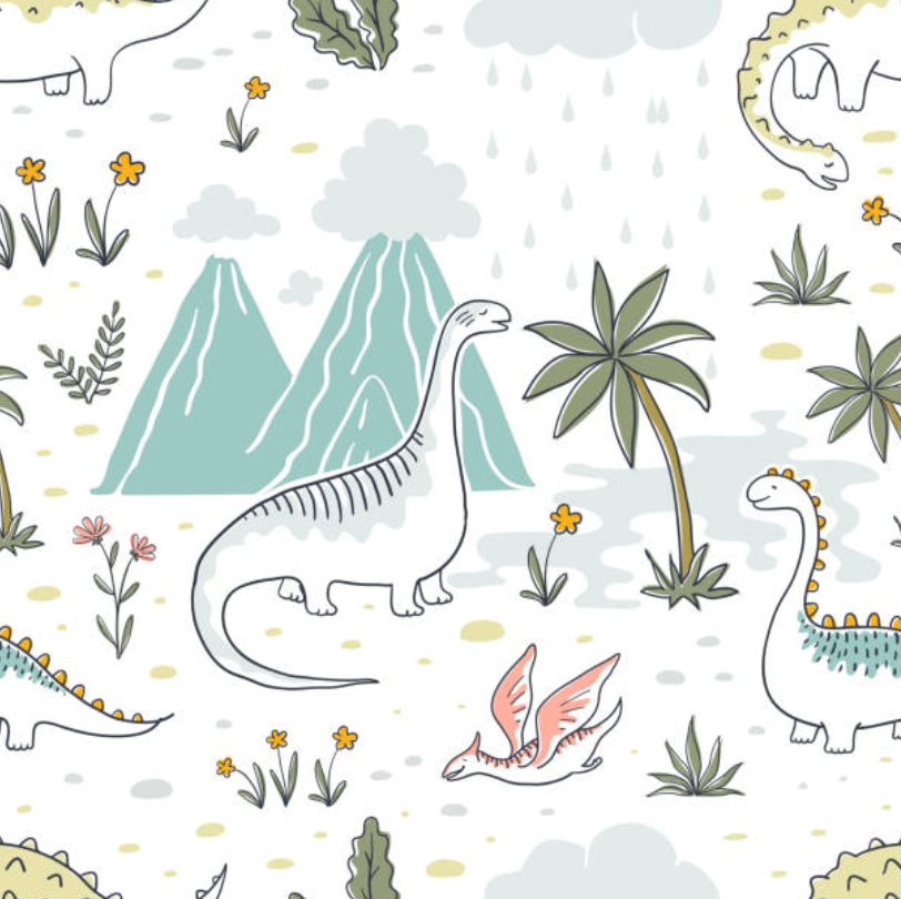 Dinosaurs and Volcanoes - 100% Cotton Poplin Fabric