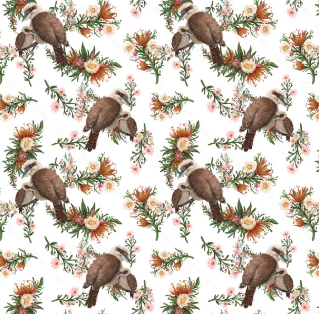 Kookaburra On White (Sally Pre-Order) Digital Fabric Preorder