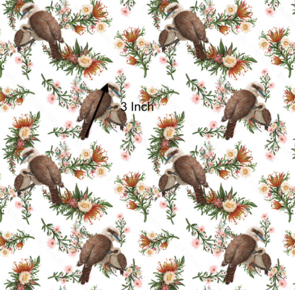 Kookaburra On White (Sally Pre-Order) Digital Fabric Preorder